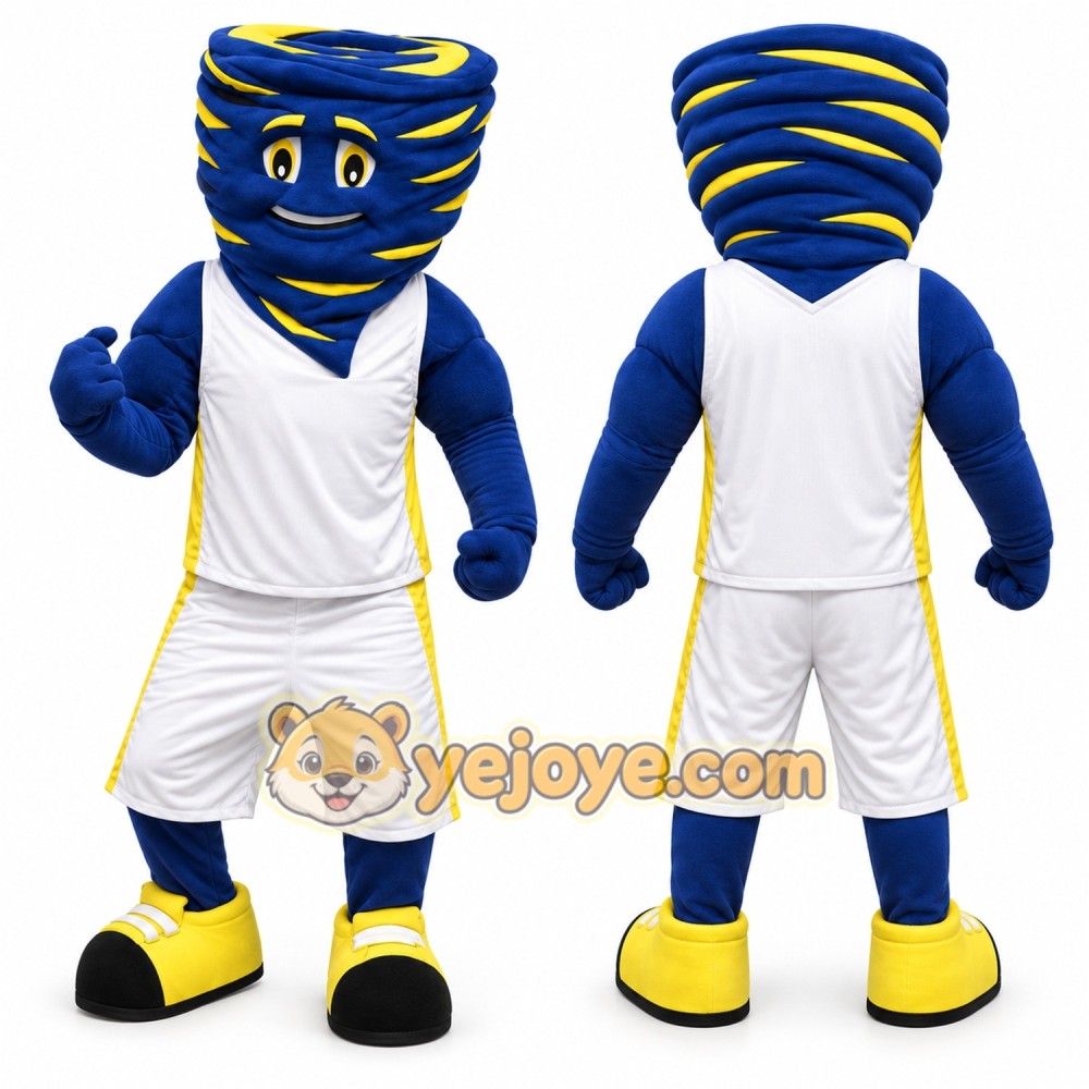 Blue Tornado Mascot Costume with Custom Logo