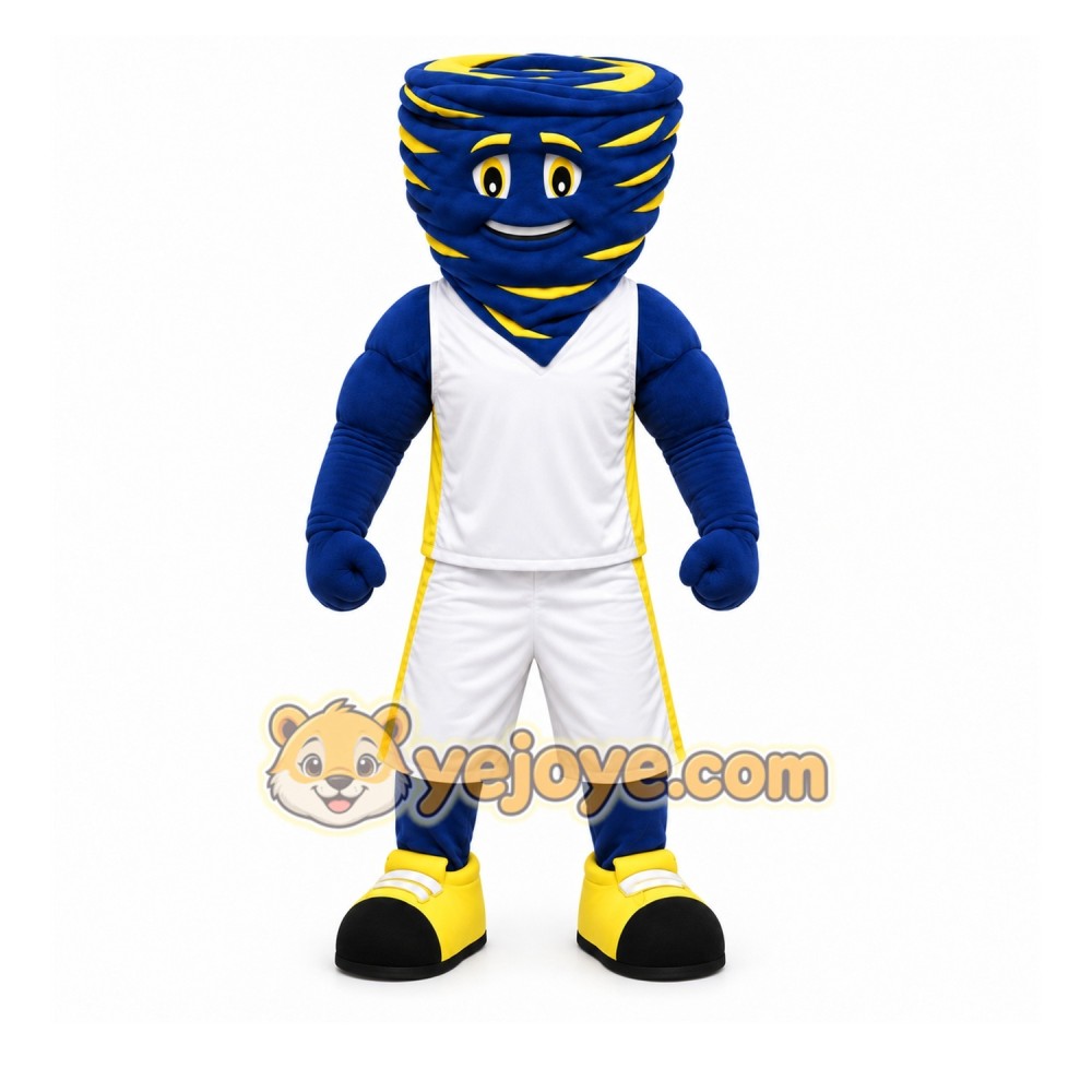 Blue Tornado Mascot Costume with Custom Logo