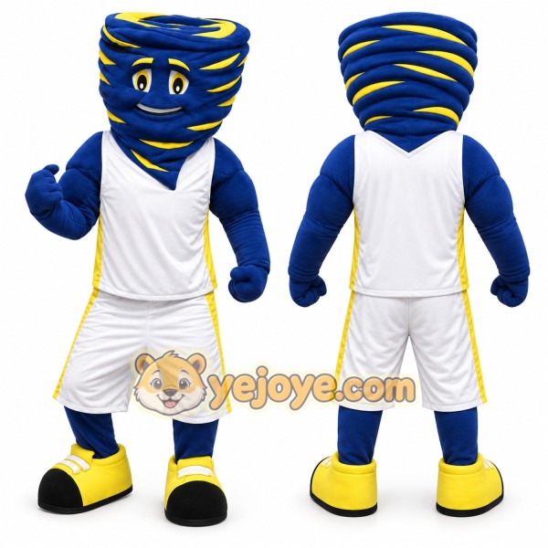 Blue Tornado Mascot Costume with Custom Logo