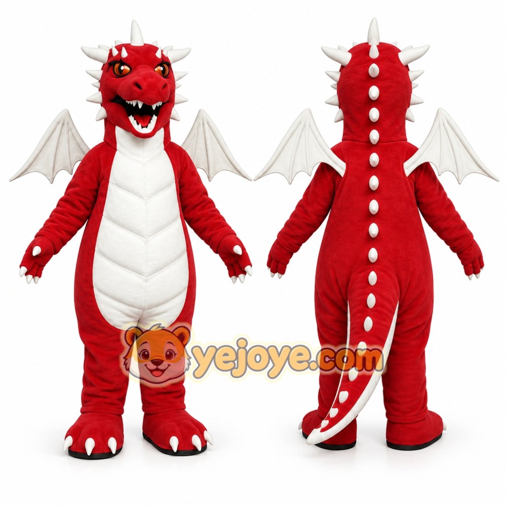 Red Dragon Mascot Costume with Custom Logo