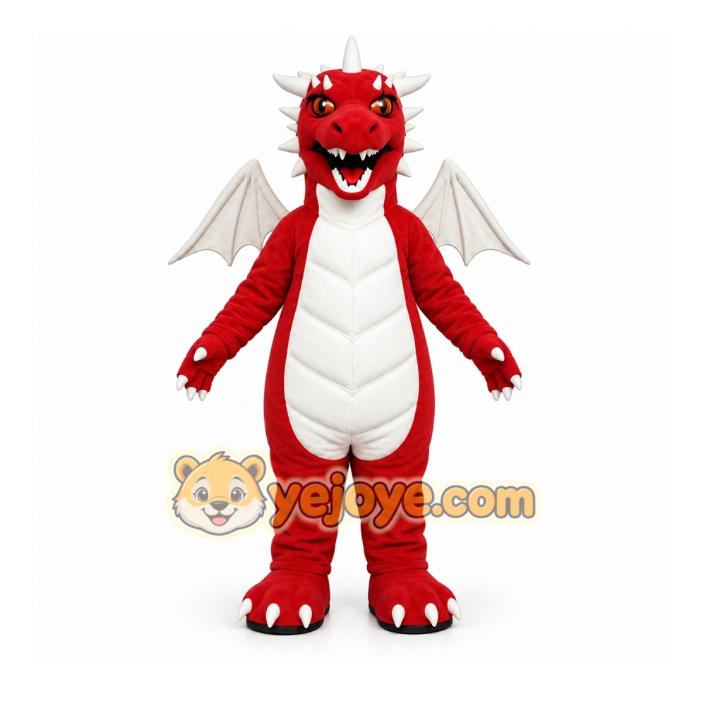 Red Dragon Mascot Costume with Custom Logo