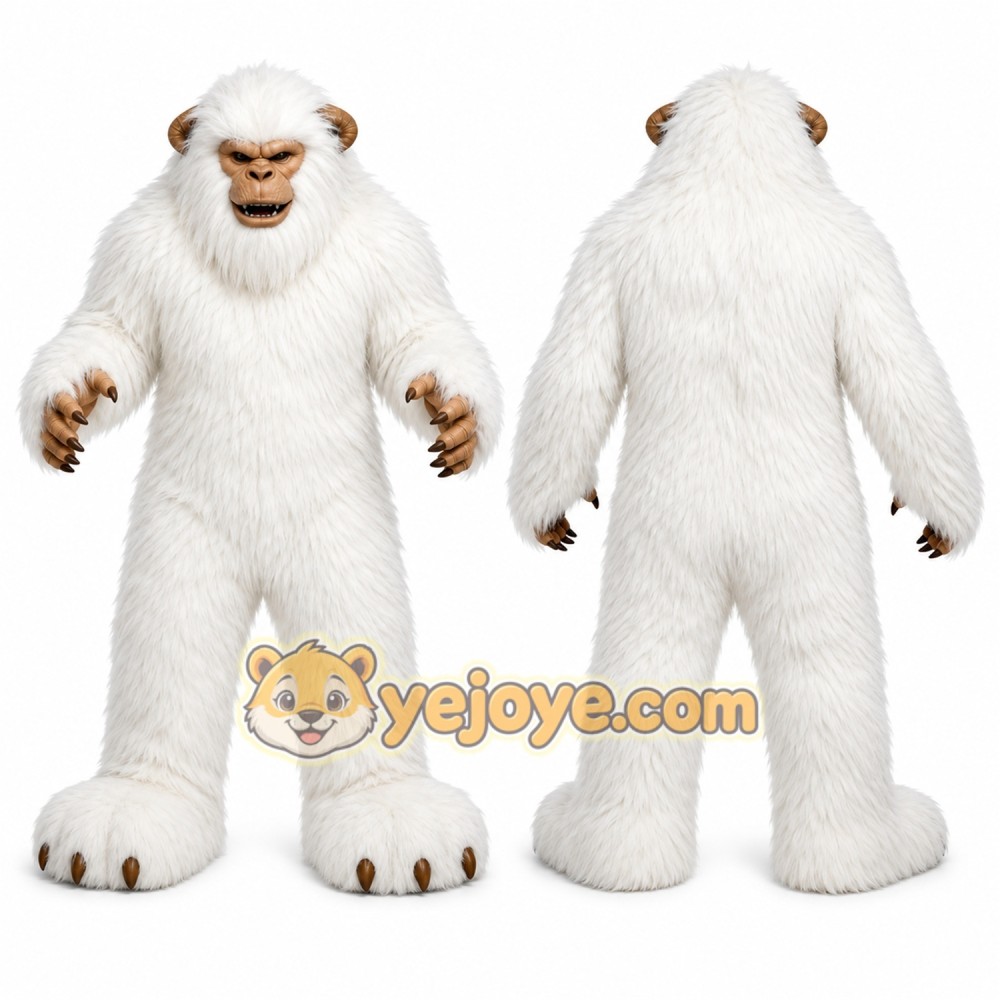 White Yeti Mascot Costume with Custom Logo