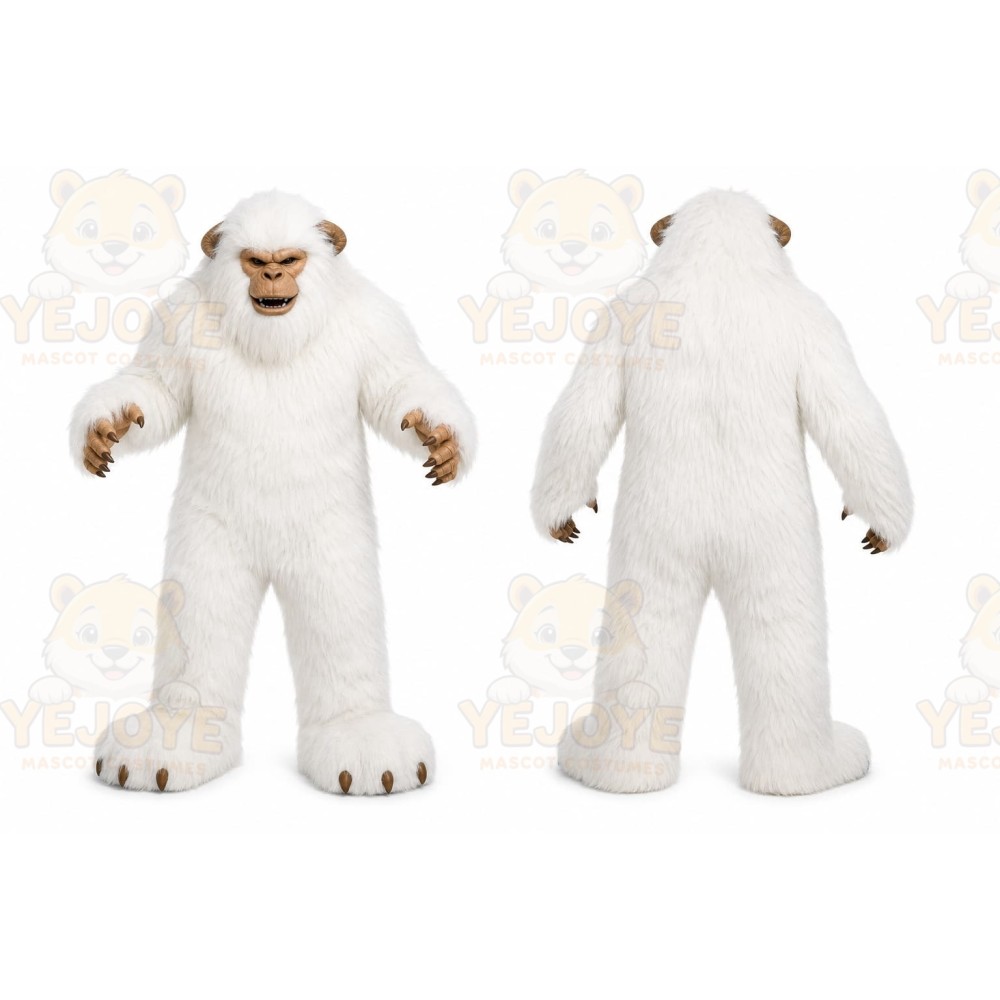 White Yeti Mascot Costume with Custom Logo