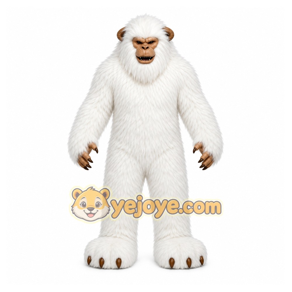 White Yeti Mascot Costume with Custom Logo