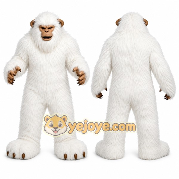 White Yeti Mascot Costume with Custom Logo