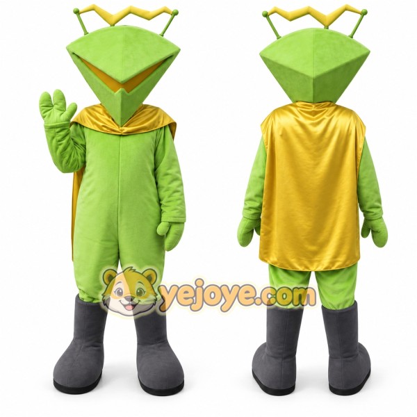 Green Alien Mascot Costume with Custom Logo