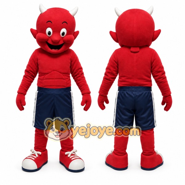 Red Devil Mascot Costume with Custom Logo