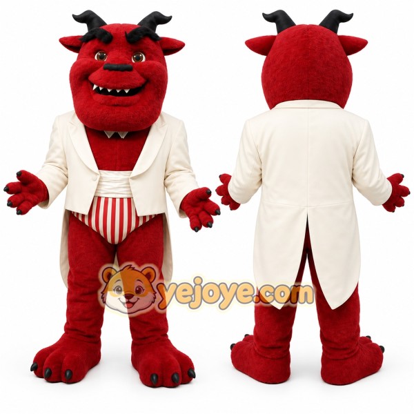Red Demon Mascot Costume with Custom Logo