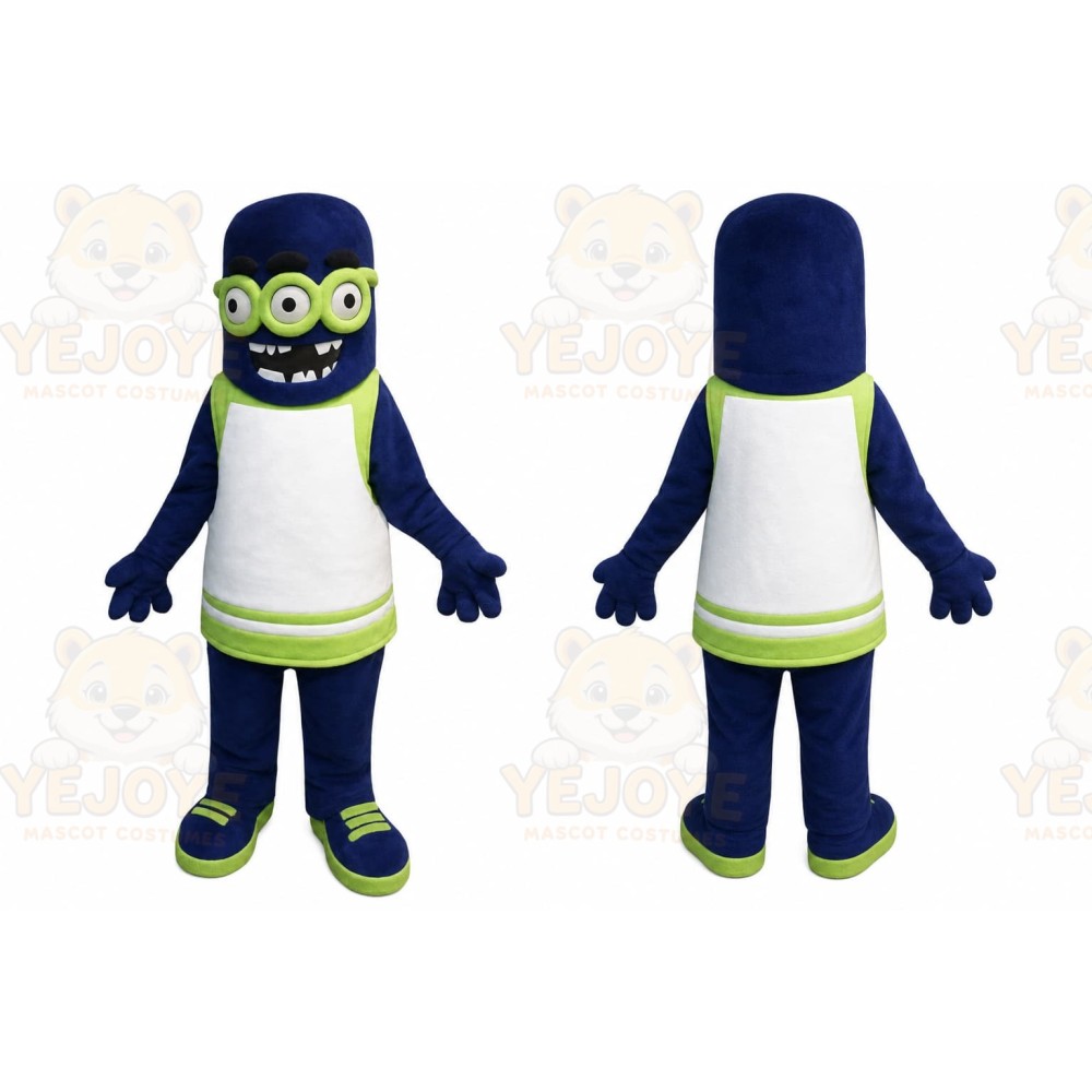 Blue Alien Mascot Costume with Custom Logo