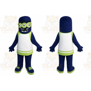 Blue Alien Mascot Costume with Custom Logo