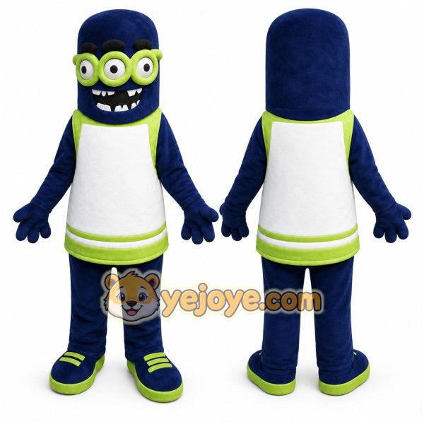 Blue Alien Mascot Costume with Custom Logo