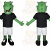 Green Dinosaur Mascot Costume with Custom Logo