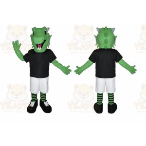 Green Dinosaur Mascot Costume with Custom Logo