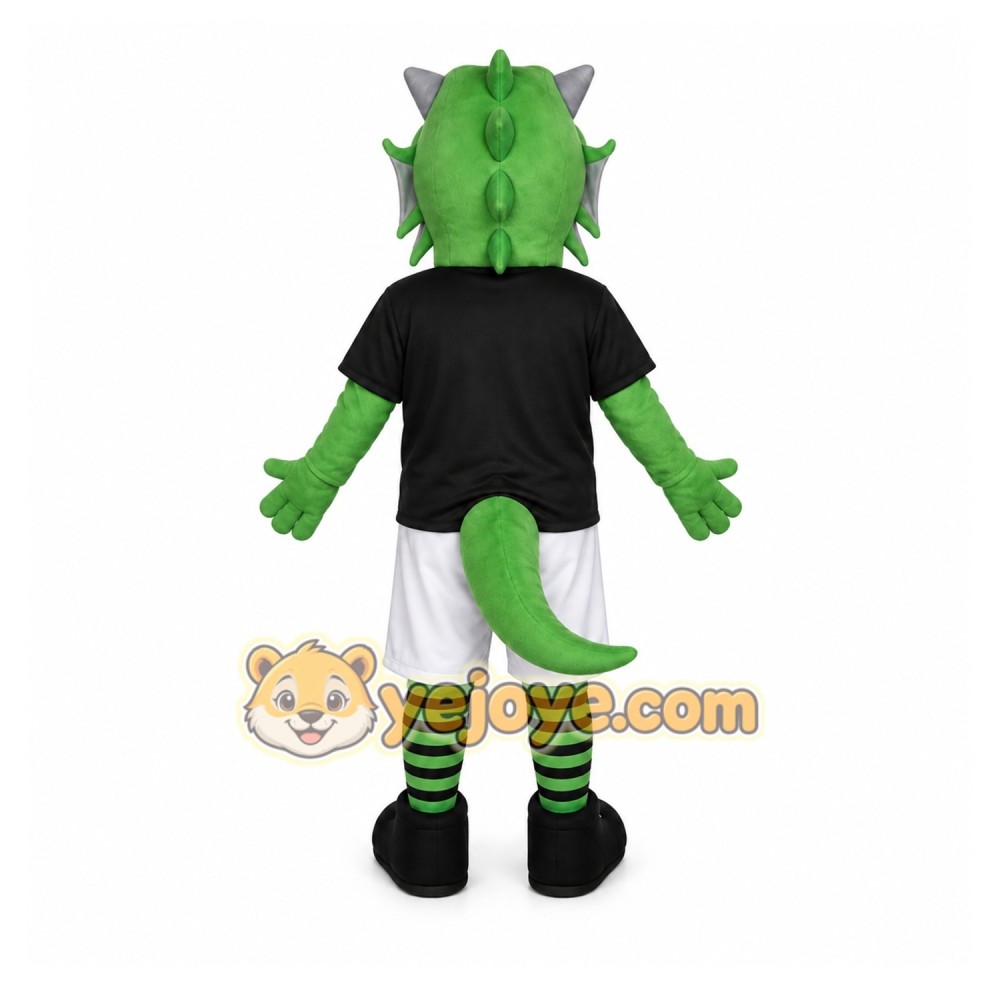 Green Dinosaur Mascot Costume with Custom Logo