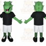 Green Dinosaur Mascot Costume with Custom Logo