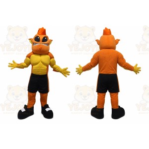 Orange Monster Mascot Costume with Custom Logo