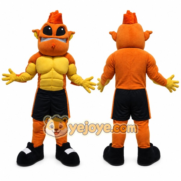 Orange Monster Mascot Costume with Custom Logo