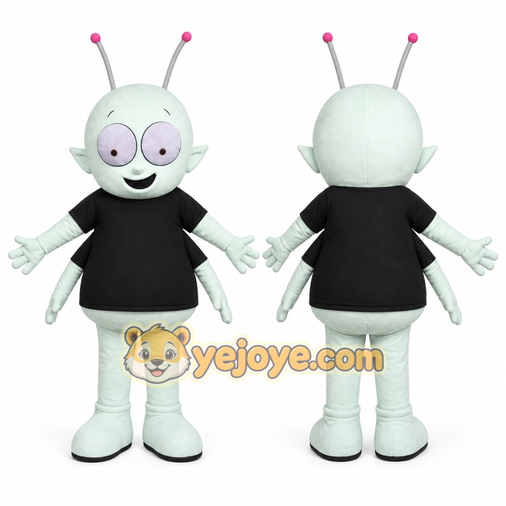 White Alien Mascot Costume with Custom Logo White Alien Mascot Costume with Custom Logo
