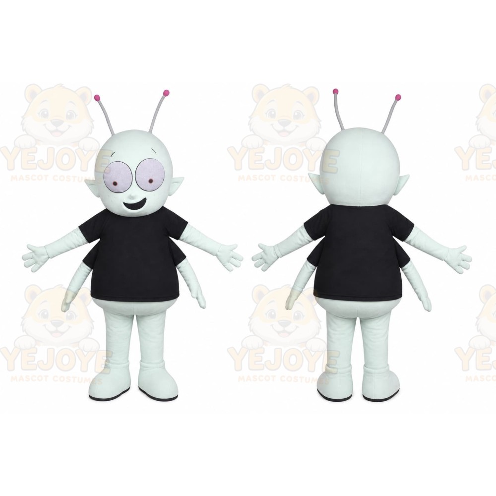 White Alien Mascot Costume with Custom Logo
