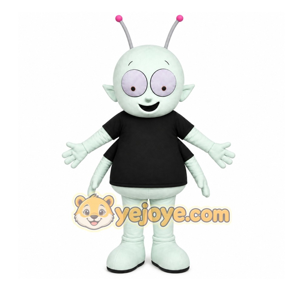White Alien Mascot Costume with Custom Logo White Alien Mascot Costume with Custom Logo