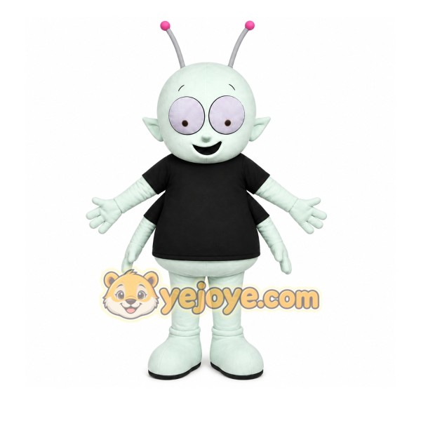 White Alien Mascot Costume with Custom Logo