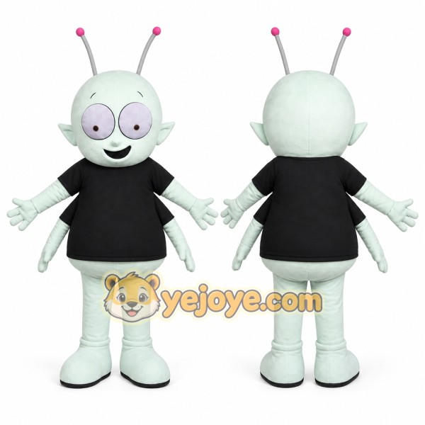 White Alien Mascot Costume with Custom Logo