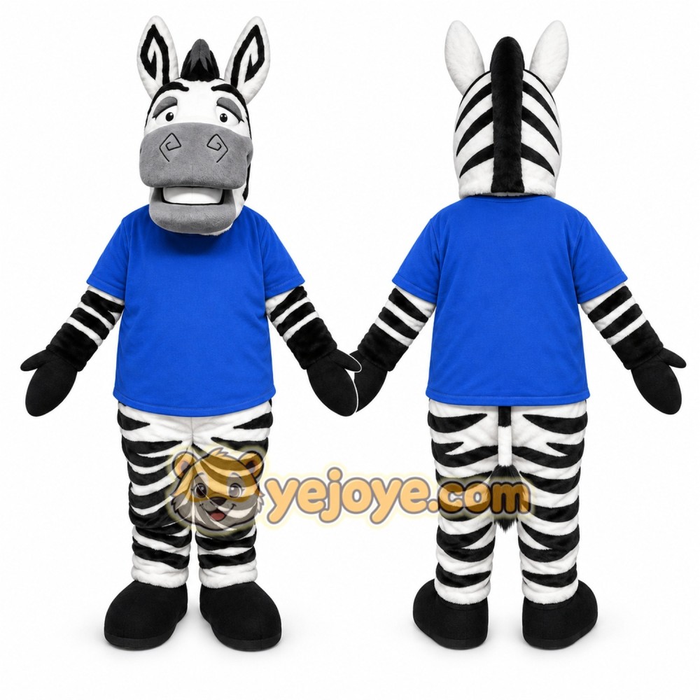 Blue Zebra Mascot Costume with Custom Logo Blue Zebra Mascot Costume with Custom Logo
