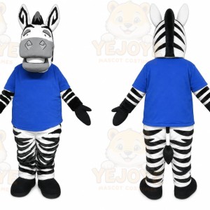 Blue Zebra Mascot Costume with Custom Logo
