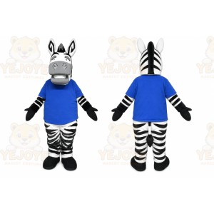Blue Zebra Mascot Costume with Custom Logo