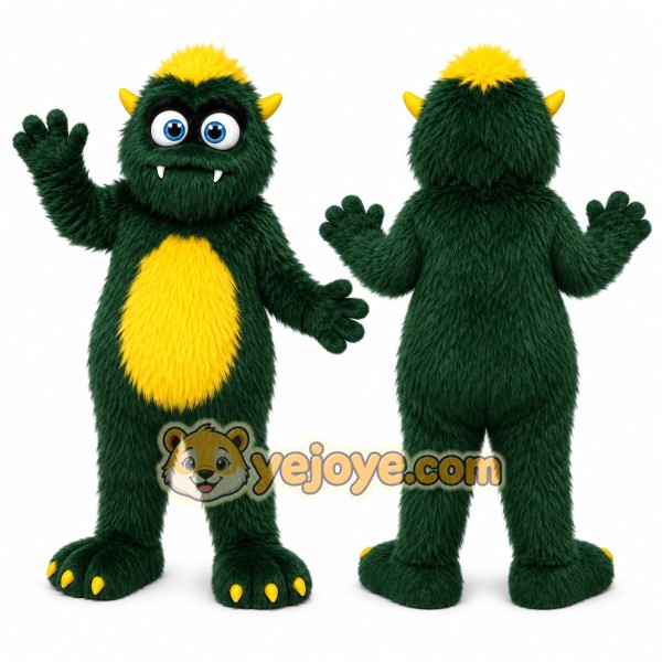 Green Monster Mascot Costume with Custom Logo