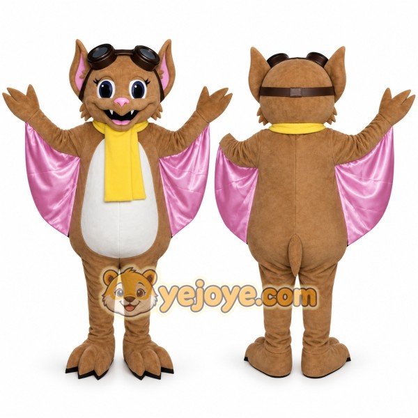 Brown Bat Mascot Costume with Custom Logo