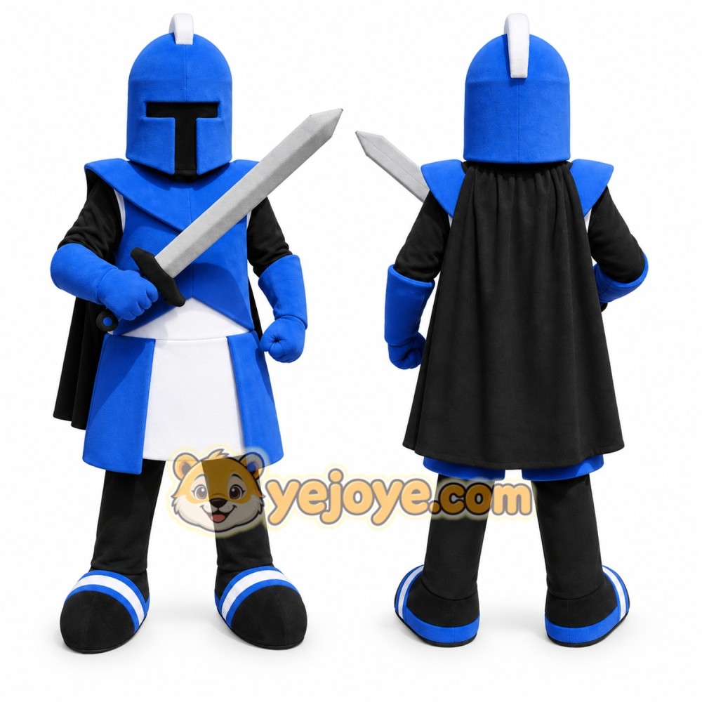 Blue Knight Mascot Costume with Custom Logo