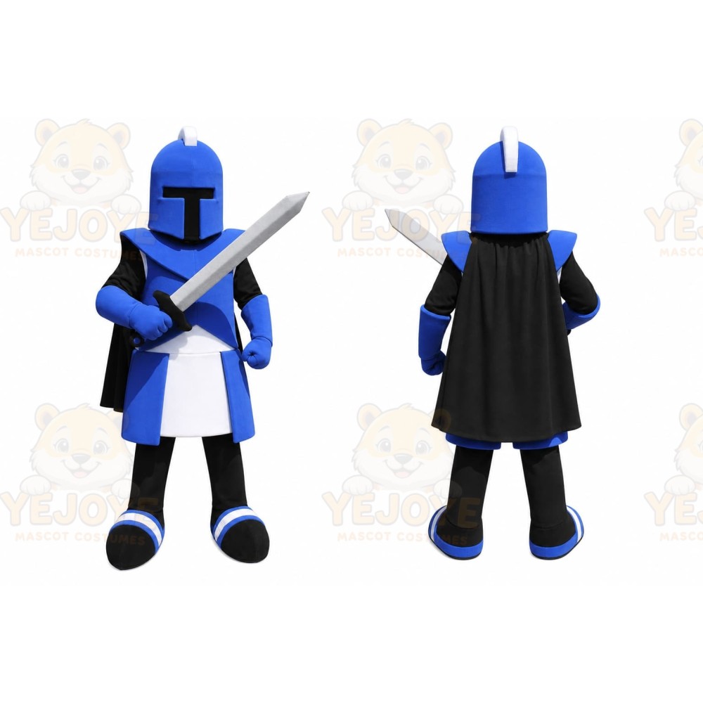 Blue Knight Mascot Costume with Custom Logo