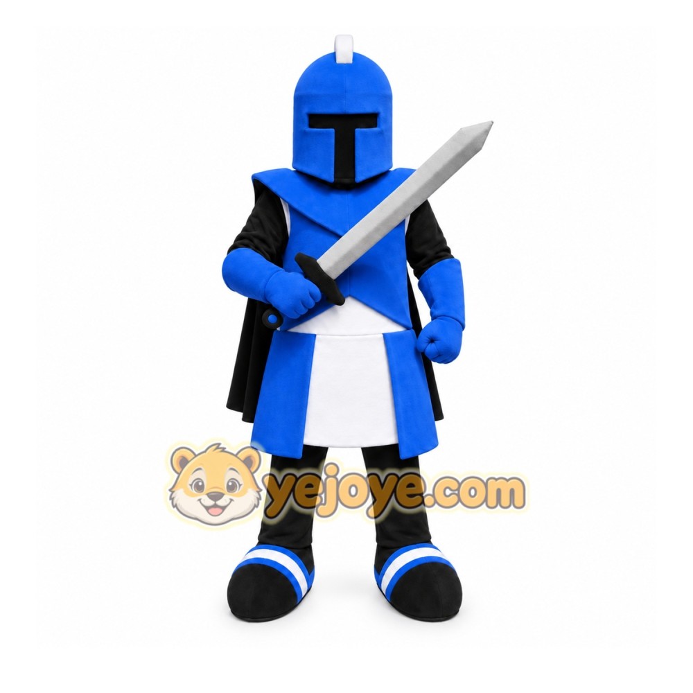Blue Knight Mascot Costume with Custom Logo