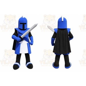 Blue Knight Mascot Costume with Custom Logo