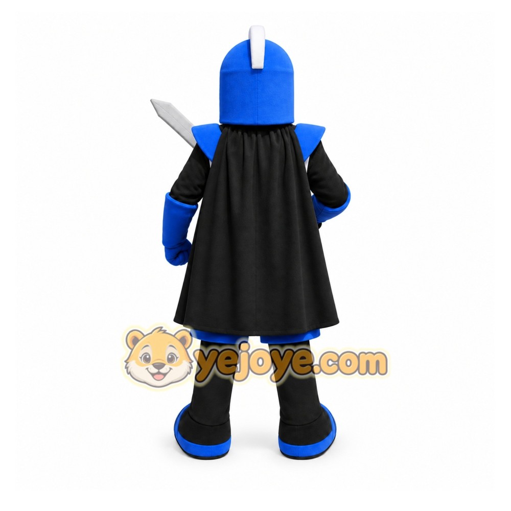 Blue Knight Mascot Costume with Custom Logo