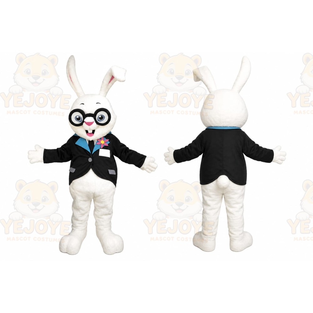 White Rabbit Mascot Costume with Custom Logo