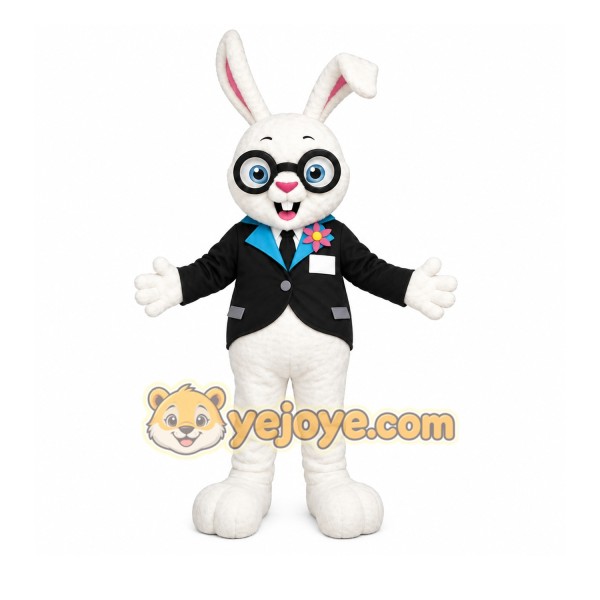 White Rabbit Mascot Costume with Custom Logo White Rabbit Mascot Costume with Custom Logo