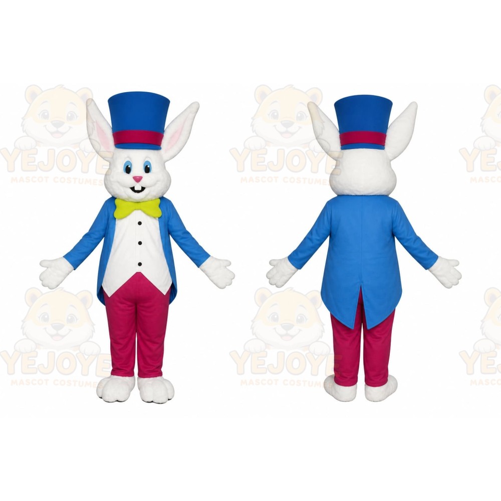 Blue Rabbit Mascot Costume with Custom Logo