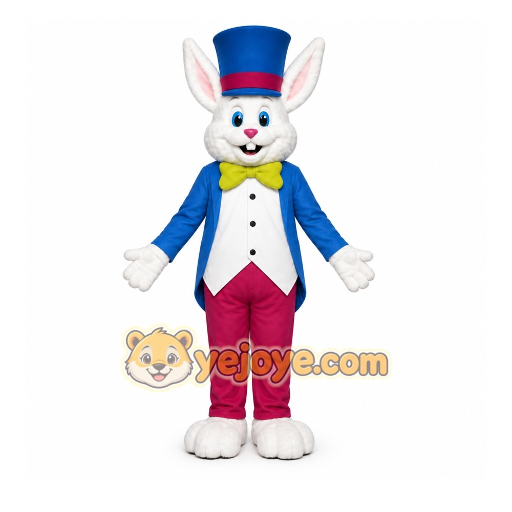 Blue Rabbit Mascot Costume with Custom Logo