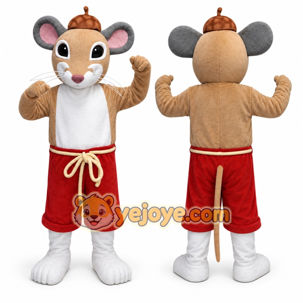 Brown Mouse Mascot Costume with Custom Logo