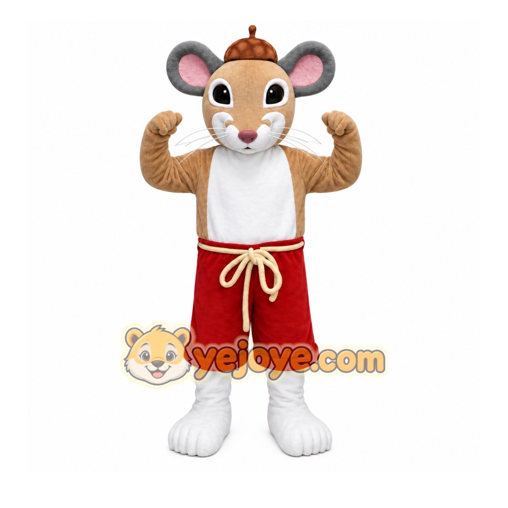 Brown Mouse Mascot Costume with Custom Logo