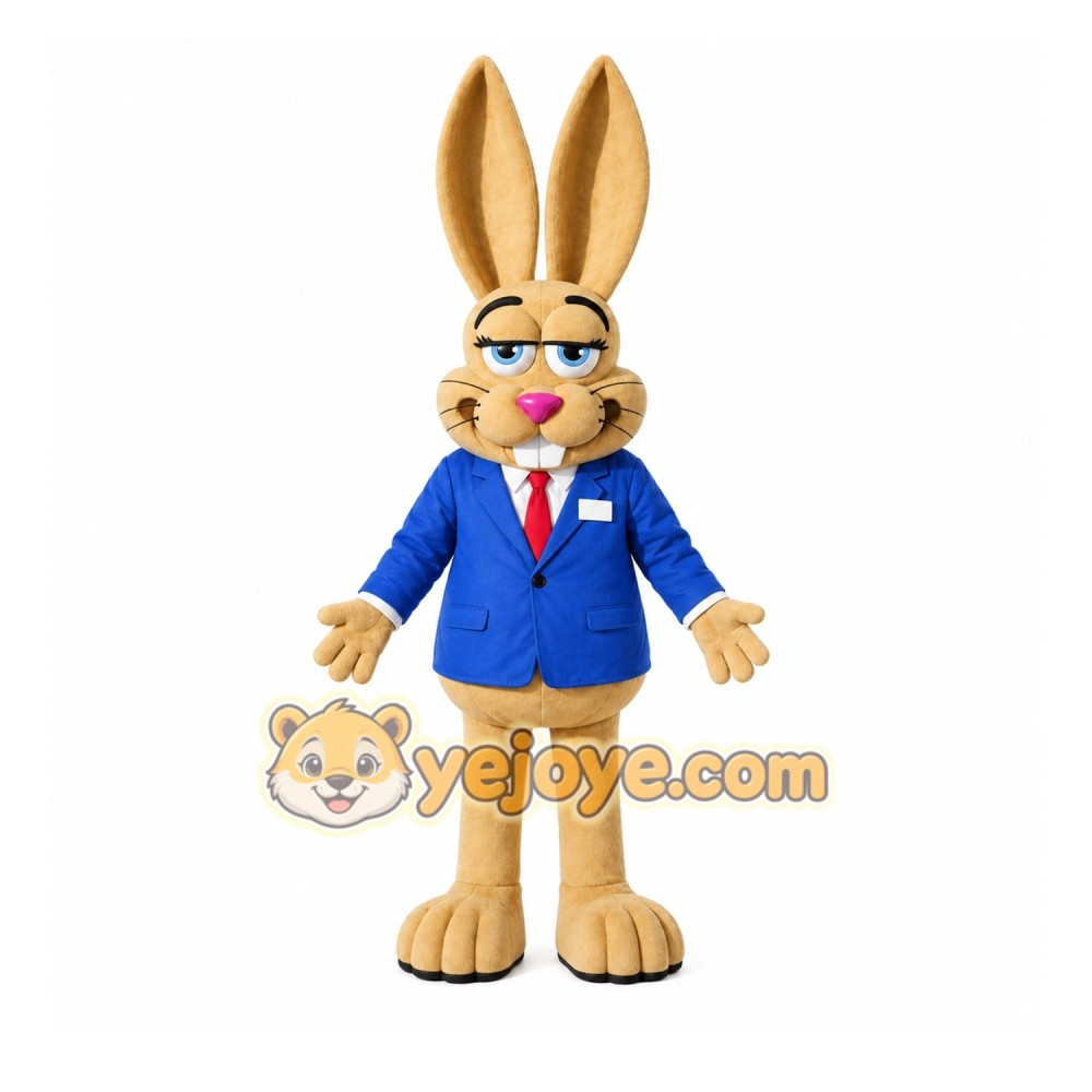 Beige Rabbit Mascot Costume with Custom Logo Beige Rabbit Mascot Costume with Custom Logo