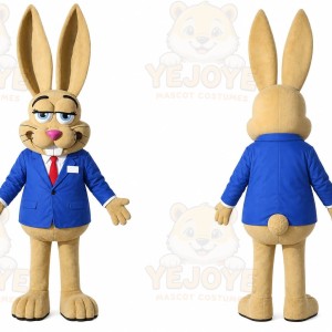 Beige Rabbit Mascot Costume with Custom Logo