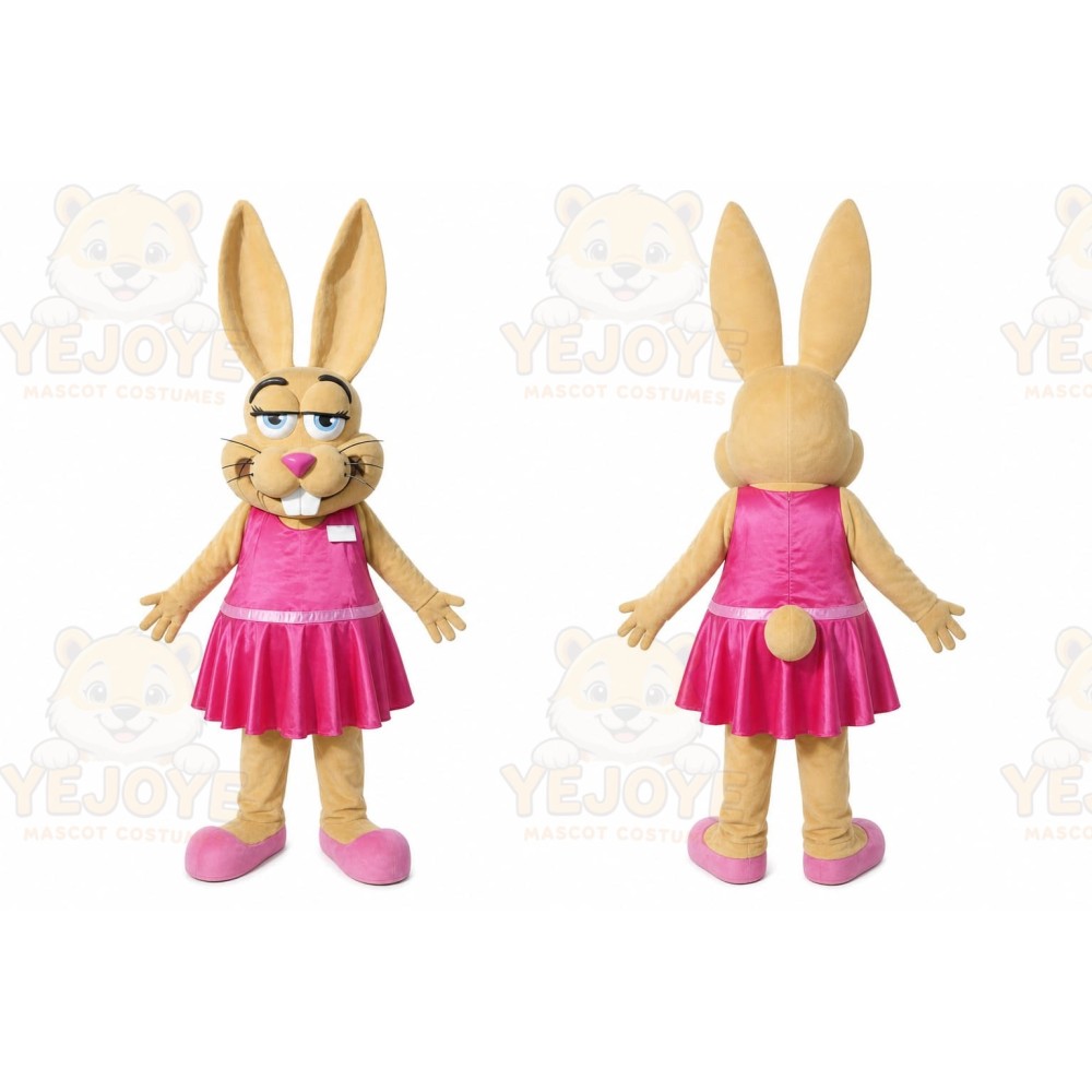 Beige Rabbit Mascot Costume with Custom Logo