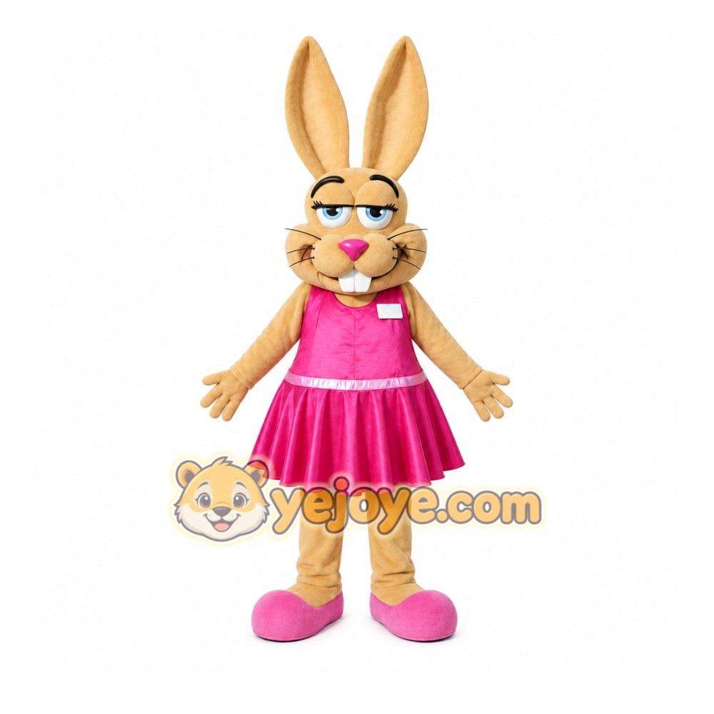 Beige Rabbit Mascot Costume with Custom Logo Beige Rabbit Mascot Costume with Custom Logo