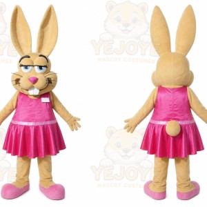 Beige Rabbit Mascot Costume with Custom Logo