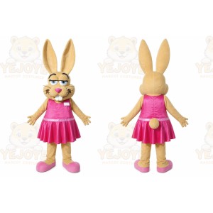 Beige Rabbit Mascot Costume with Custom Logo