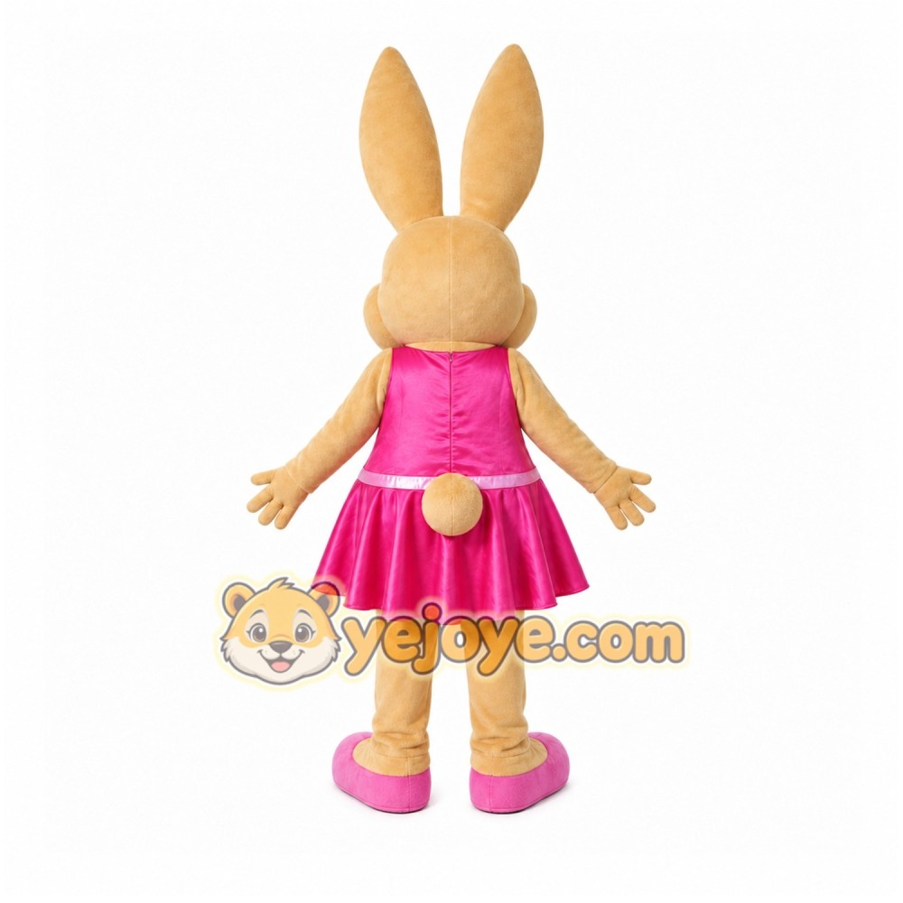 Beige Rabbit Mascot Costume with Custom Logo Beige Rabbit Mascot Costume with Custom Logo