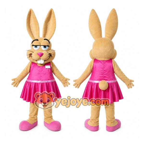 Beige Rabbit Mascot Costume with Custom Logo